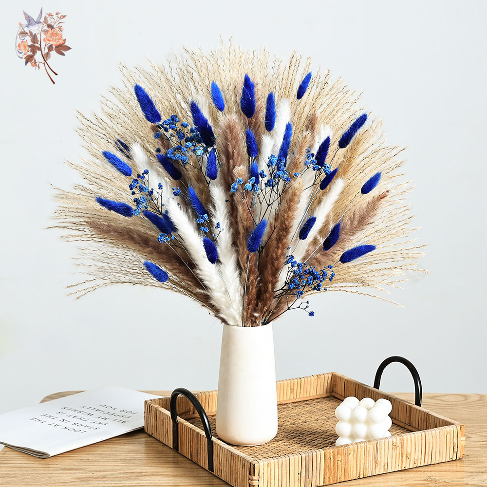 70 茎ブルーふわふわウサギの尻尾ススキの束ドライフラワーブ - Dried Flower Bulk のレビューと価格